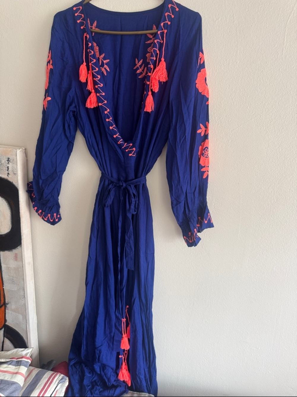 Women’s Navy Blue Maxi Dress with Coral Embroidery , medium-large size